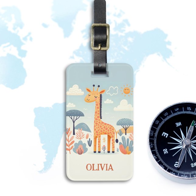 Whimsical Cute Giraffe in Savanna Bagagebricka (Skapare uppladdad)
