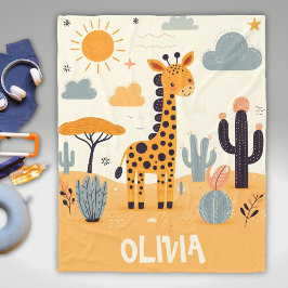 Whimsical Cute Giraffe in Savanna Fleecefilt