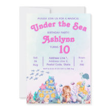 Whimsical Cute Girl Under the Sea Mermaid Birthday