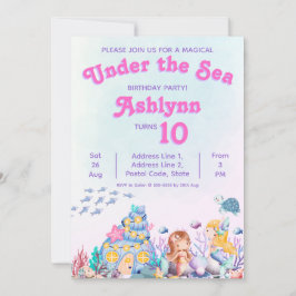 Whimsical Cute Girl Under the Sea Mermaid Birthday Inbjudningar