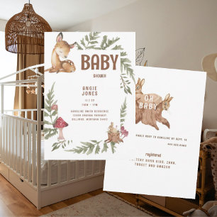 Whimsical Cute Hjort & Rabbit Baby Shower Inbjudningar