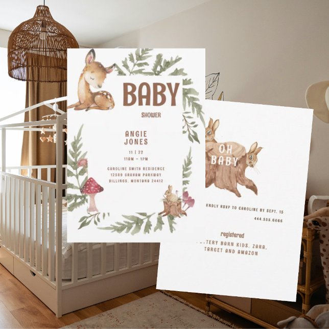Whimsical Cute Hjort & Rabbit Baby Shower Inbjudningar (Skapare uppladdad)