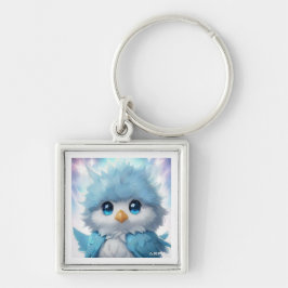 *~* Whimsical Cute Kawii Blue Bird AP54 Art Fyrkantig Silverfärgad Nyckelring