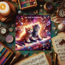 Whimsical Cute Kittens Musical Piano Valentine Julkort