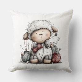 Whimsical Cute Knitting Sheep Kudde