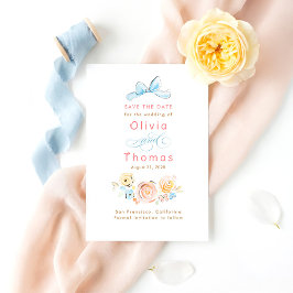 Whimsical Cute Pastel Flowers Bow Save the Date Spara Datumet