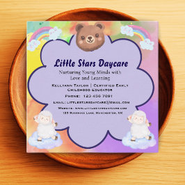 Whimsical Cute Rainbow Animal Daycare Card Kids Fyrkantigt Visitkort
