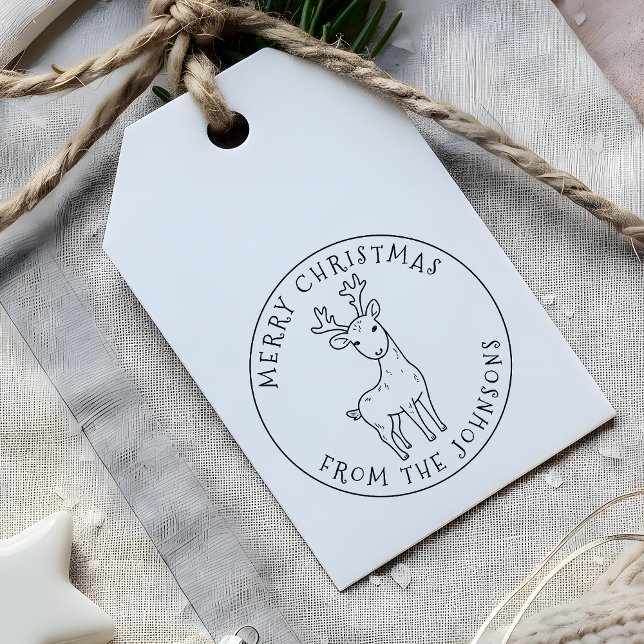 Whimsical Cute Reindeer God jul Family Självfärgande Stämpel (Skapare uppladdad)