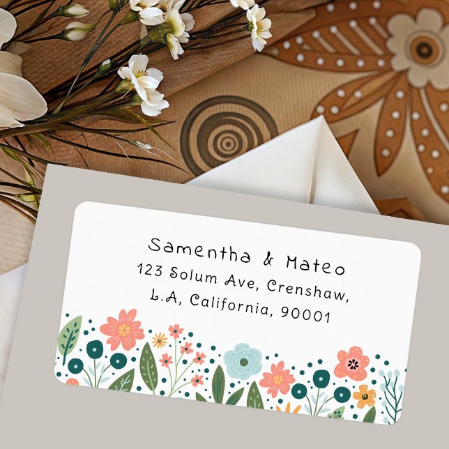 Whimsical Cute Retro Flowers Return Address Adressetikett (Skapare uppladdad)