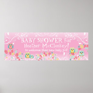 Whimsical Cute Roligt Swirl Uggla Ugglor Baby Show Poster