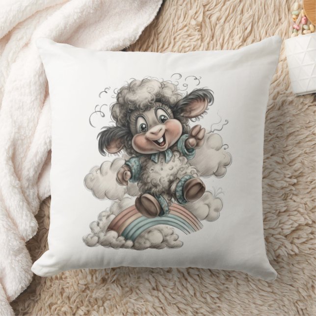Whimsical Cute Sheep Kudde (Filt)