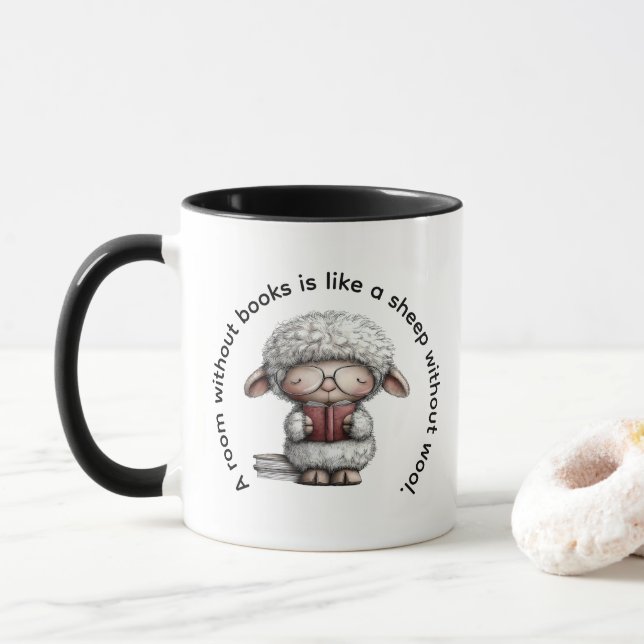 Whimsical Cute Sheep Reading a Book Mugg (Med munk)