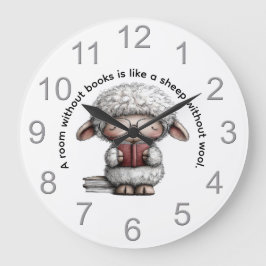 Whimsical Cute Sheep Reading a Book Stor Klocka