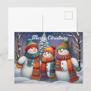 Whimsical Cute Snögubbars Family Vykort