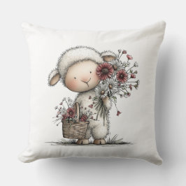 Whimsical Cute Watercolor Sheep Kudde