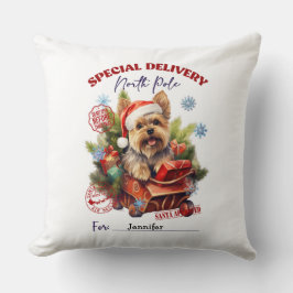 Whimsical Cute Yorkie Christmas Throw Pillow Kudde