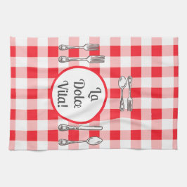 Whimsical Cutlery Dolce Vita Red Check Kökshandduk