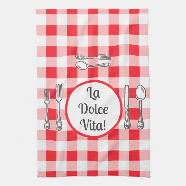 Whimsical Cutlery Dolce Vita Red Check  Kökshandduk (Vertikal)