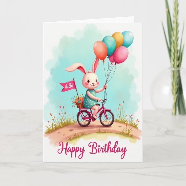 Whimsical cykel födelsedags kort (Framsida)