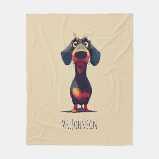  Whimsical Dachshund Character Illustration Fleecefilt (Framsidan)