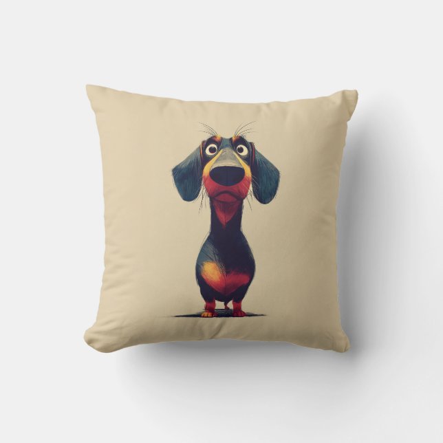  Whimsical Dachshund Character Illustration Kudde (Framsida)