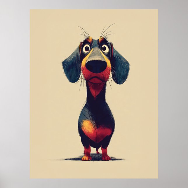  Whimsical Dachshund Character Illustration Poster (Framsidan)