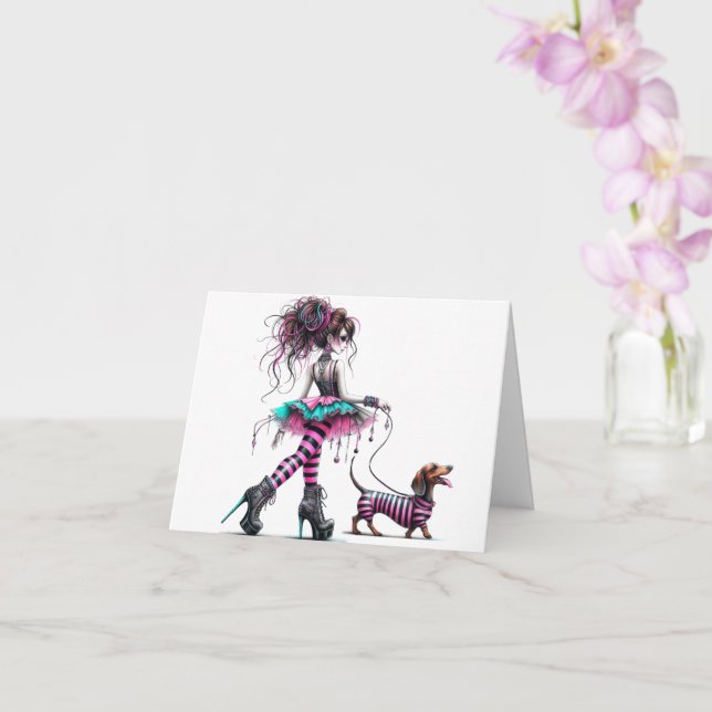 Whimsical Dachshund Gothic Stil Kort (Orkide)