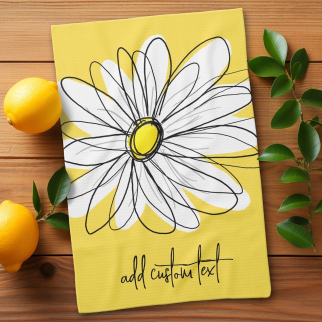 Whimsical Daisy Anpassad text och kan ändra färg Kökshandduk (Custom Kitchen Towel)