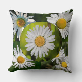 Whimsical Daisy Blossom Sommar Blommig Collage Kudde