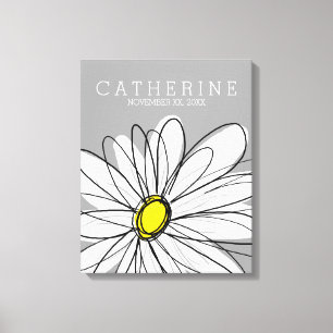 Whimsical Daisy Gul och Grå Barnrum Canvastryck