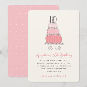 Whimsical Daisy Rosa Cake Girl 10:e Födelsedagsfes Inbjudningar