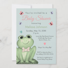 Whimsical Damblå Groda Baby Shower Inbjudningar