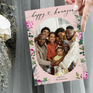 Whimsical dammig rosa botanisk Glad Kwanzaa Foto Julkort