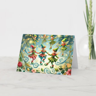 Whimsical Dancing Elves Helgkort