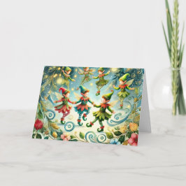 Whimsical Dancing Elves Helgkort
