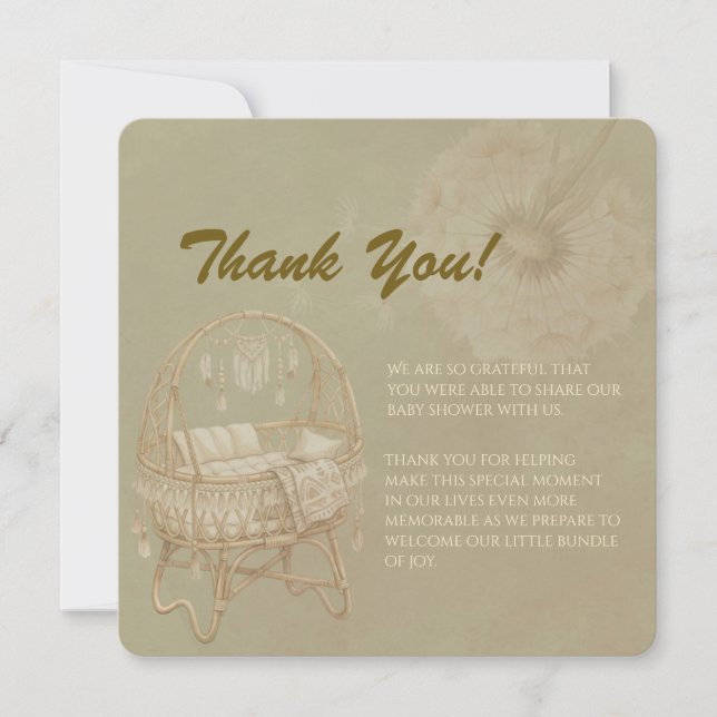 Whimsical Dandelion Baby Shower-kort Tack Kort (Framsida)