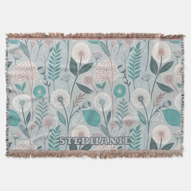 Whimsical Dandelion & Blommigt Folk Art Seamless ( Filt (Framsidan)