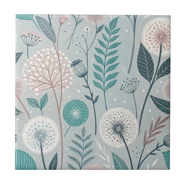 Whimsical Dandelion & Blommigt Folk Art Seamless ( Kakelplatta (Framsidan)