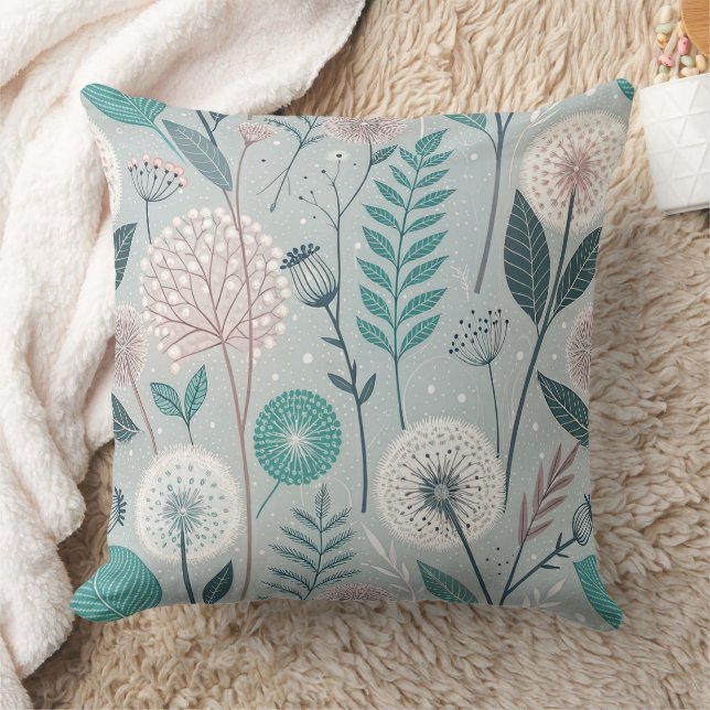 Whimsical Dandelion & Blommigt Folk Art Seamless ( Kudde (Filt)
