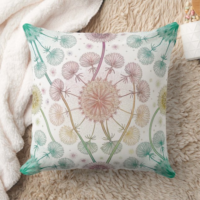 Whimsical Dandelion Breeze - Pastel Botanical Kudde (Filt)