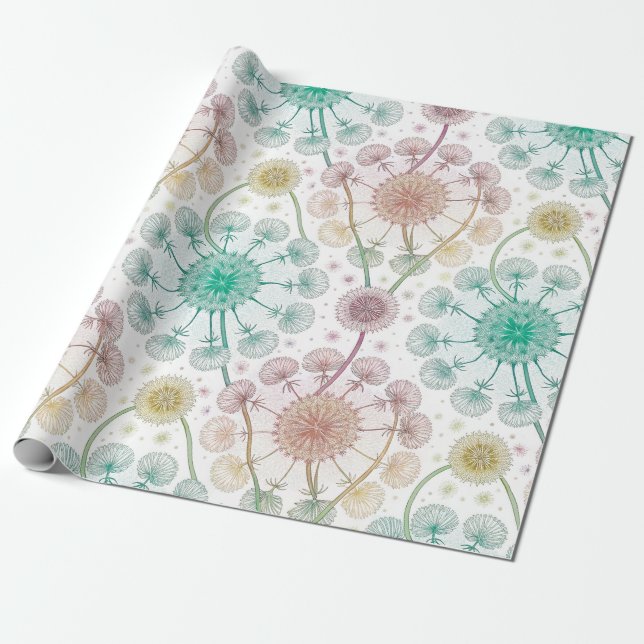 Whimsical Dandelion Breeze - Pastel Botanical Presentpapper (Utrullad)