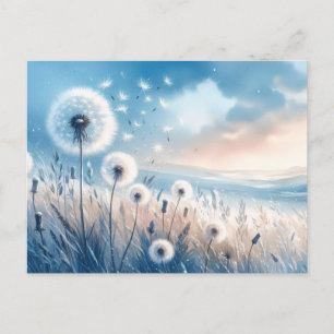 Whimsical Dandelion Fluff i Vinden Vykort