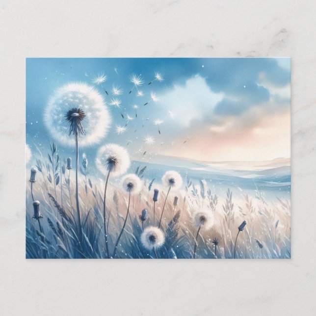 Whimsical Dandelion Fluff i Vinden Vykort (Framsida)