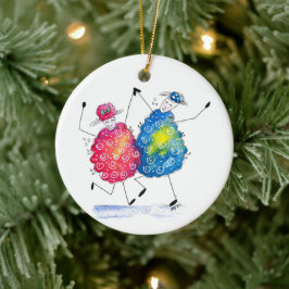Whimsical Dansande Får Julgransprydnad Keramik