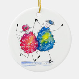 Whimsical Dansande Får Julgransprydnad Keramik