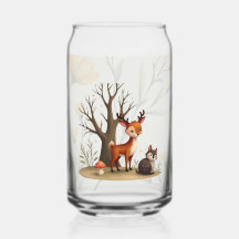 Whimsical Deer & Hedgehog Printed Can Glass