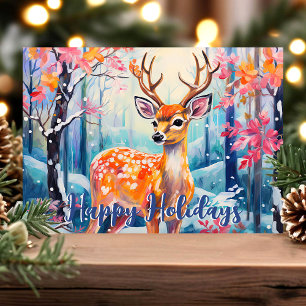 Whimsical Deer i skog Julen Gott Julkort Helgkort