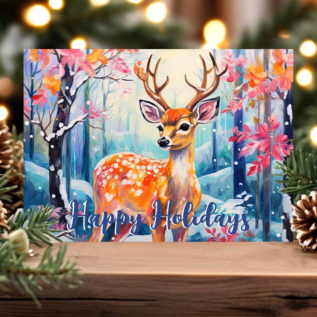 Whimsical Deer i skog Julen Gott Julkort Helgkort (Skapare uppladdad)