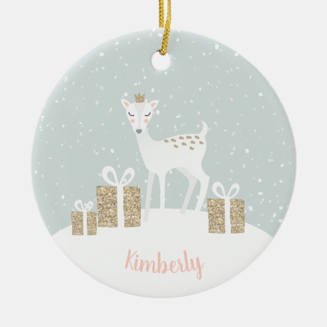 Whimsical Deer Jul Julgransprydnad Keramik (Framsidan)
