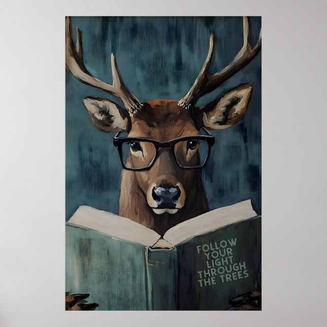Whimsical Deer Läsande Motiverande Bok – Rolig Poster (Framsidan)